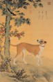 Lang brillant chien jaune vieux Chine encre Giuseppe Castiglione ancienne Chine à l’encre